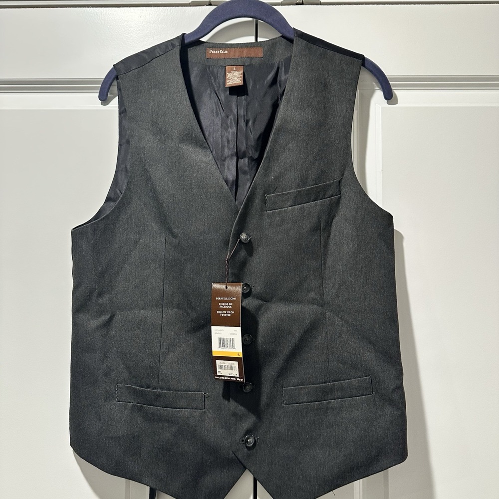 Perry Ellis Principles Mens Charcoal Gray Suit Vest 5-Button Waistcoat